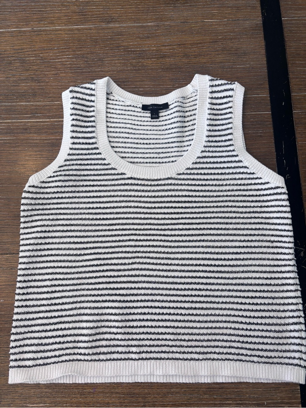 Ann Taylor White & Black Striped Knit Tank